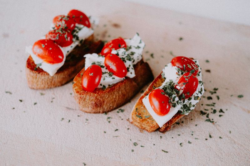 Burrata Bruschetta appetizer at pizzaluce restaurant